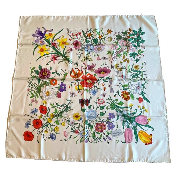 NWOT Vintage Gucci Floral Silk Scarf by V. Accornero - Picture 1 of 14